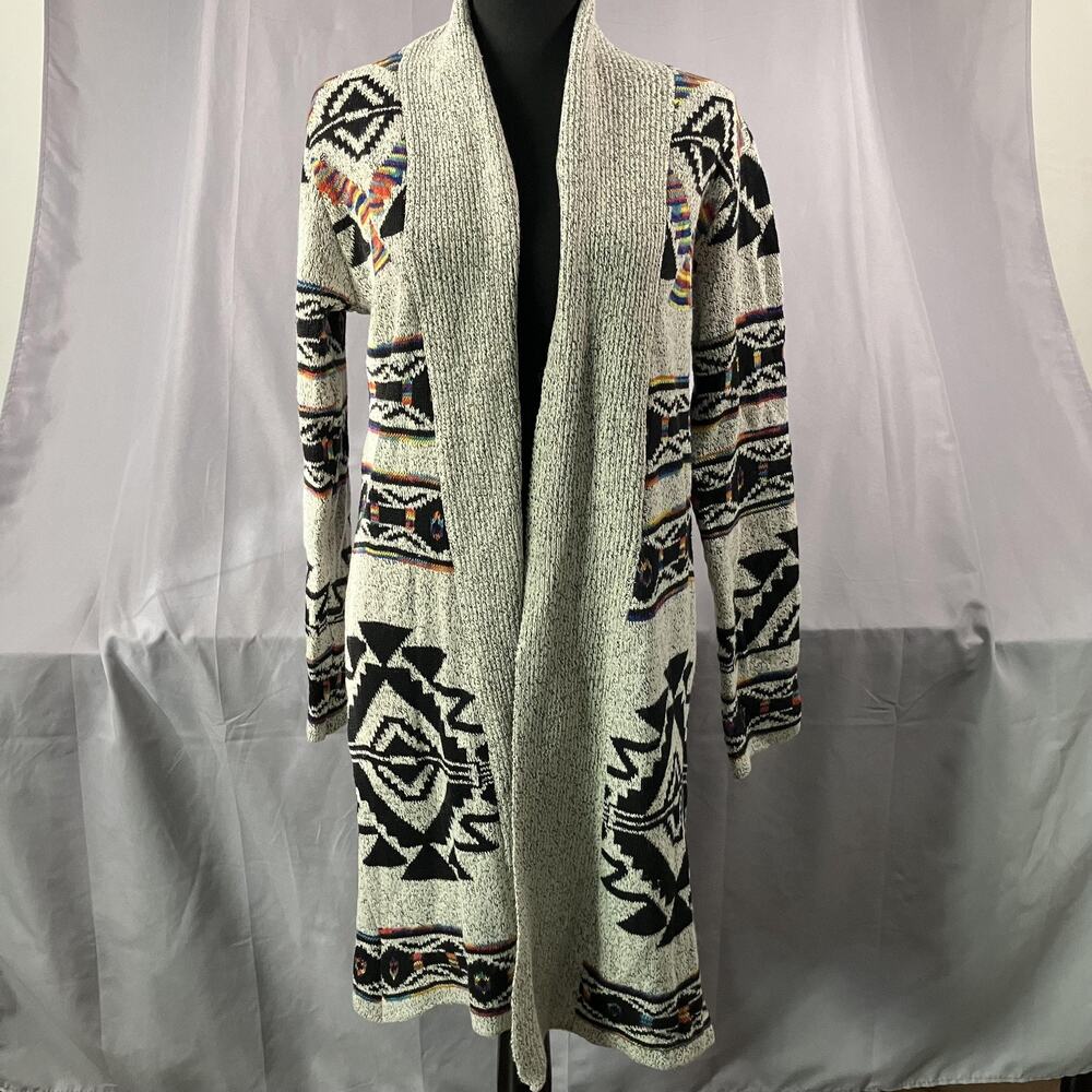 Northern Angel Cardigan Womens‎ Medium Gray Aztec Southwestern Open Front Knit